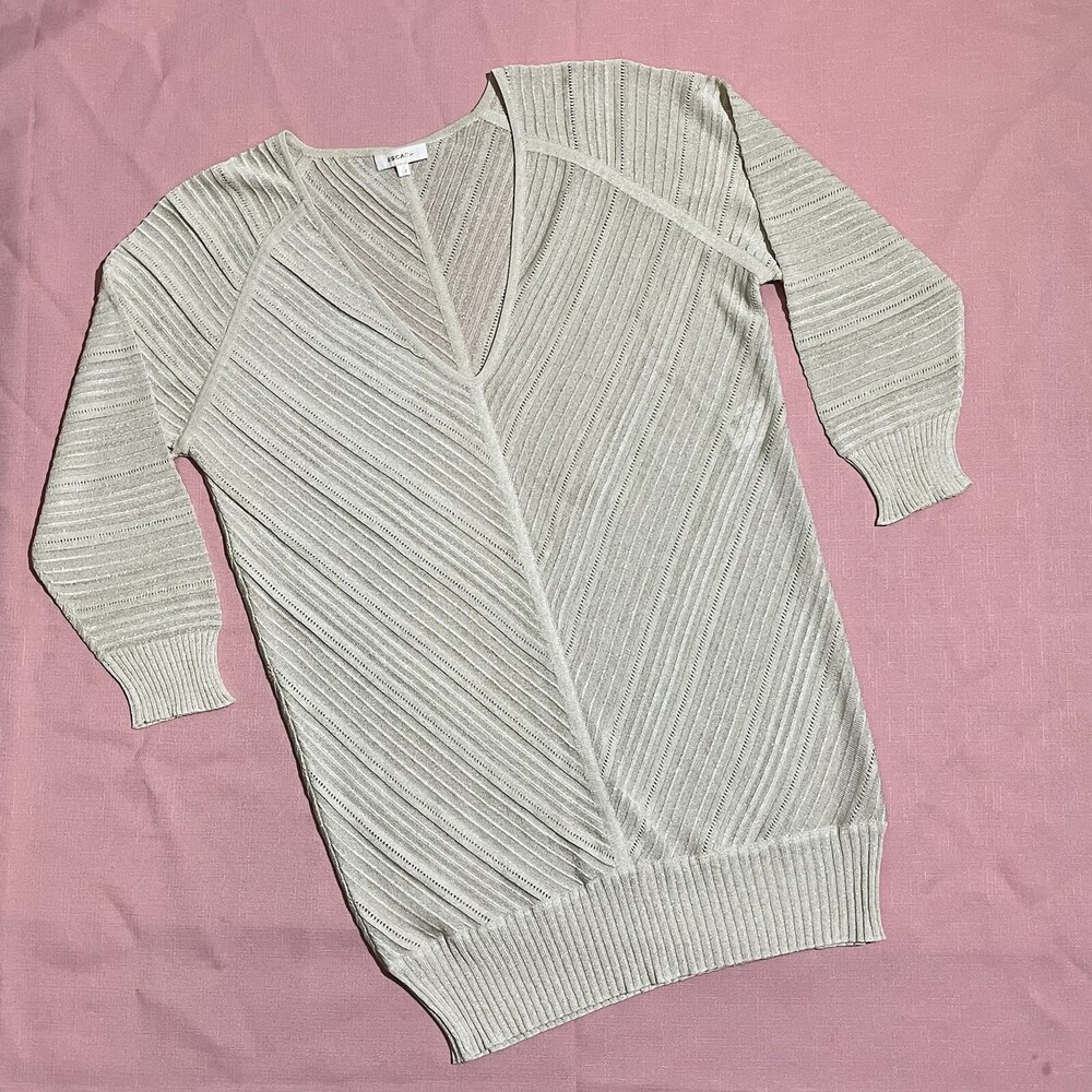 Vintage Escada Top Margaretha Ley Silver Blouse Long Sleeve Size 34 Semi Sheer